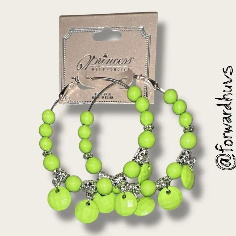 Bundle Sale 3 for $15 | Princess Accessories Neon Green Hoop Earrings – Faceted